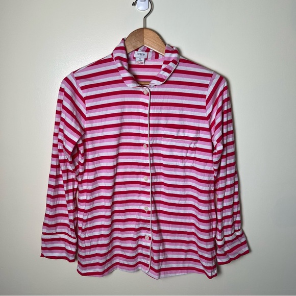 J.Crew 100% Cotton Pink Red Striped Knit Pajama Set Pants Long Sleeve Medium (P) - Picture 4 of 13